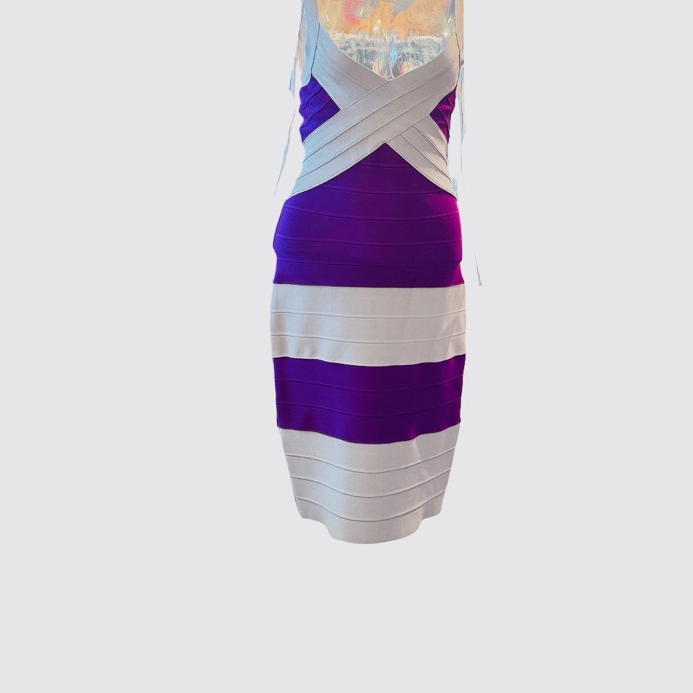 Herve Leger Purple and Grey Halter Bodycon Dress nwt szM
